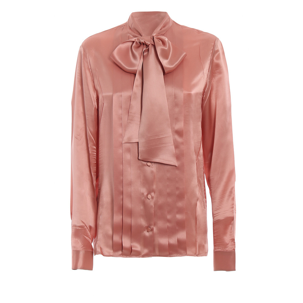 NWT Gucci Pink Satin Pussy Bow Blouse  Size 44